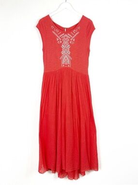 Free People cotton Meadows Toosaloosa Slub gauzy embroidered dress coral SZ L